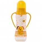 Бутылочка для кормления Baby Team с латексной соской 0+ и ручками 250 мл (1311_собачка_желтая)